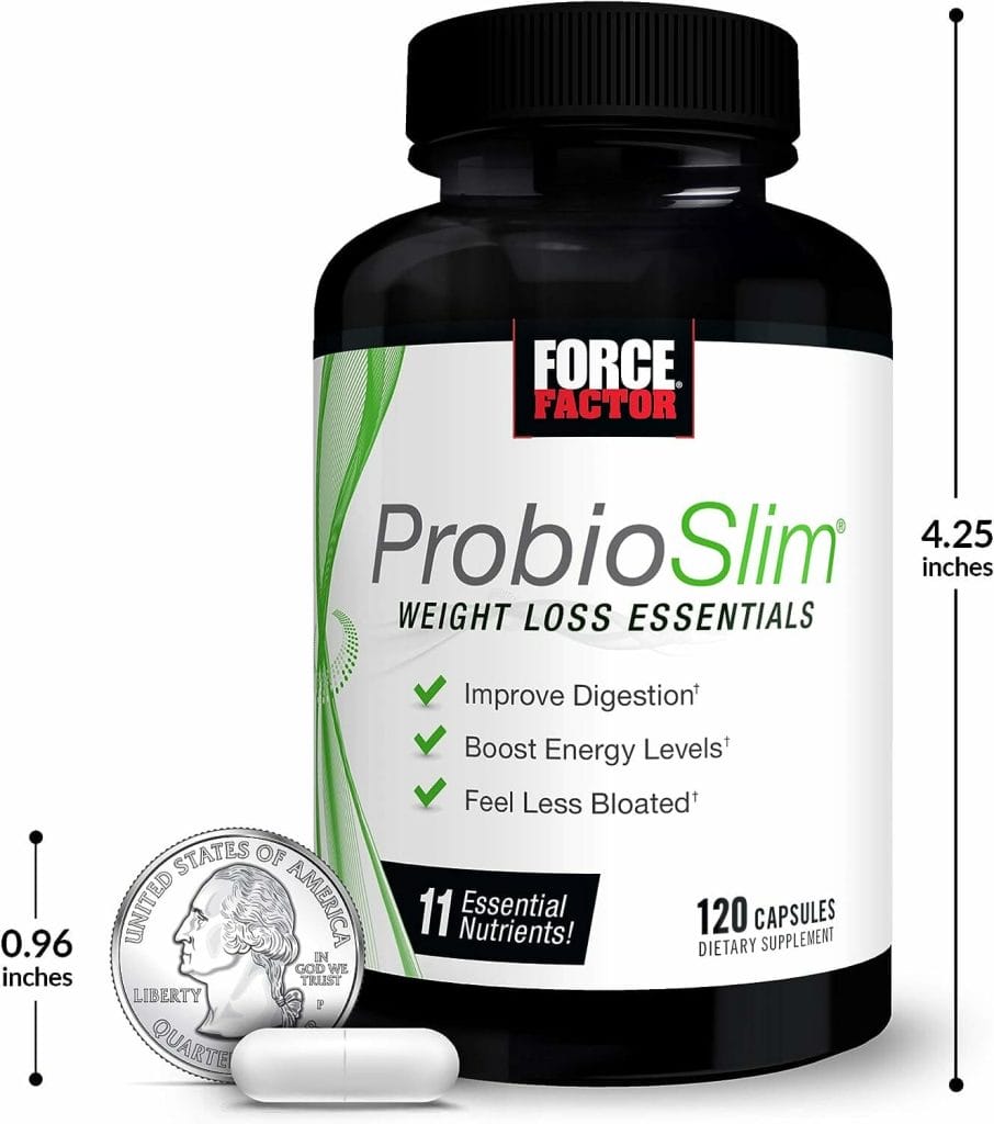Force Factor ProbioSlim Weight Loss Essentials Complete Daily Digestive Health and Weight Loss Probiotic Supplement for Women and Men with Electrolytes and Green Tea Extract, 120 Capsules