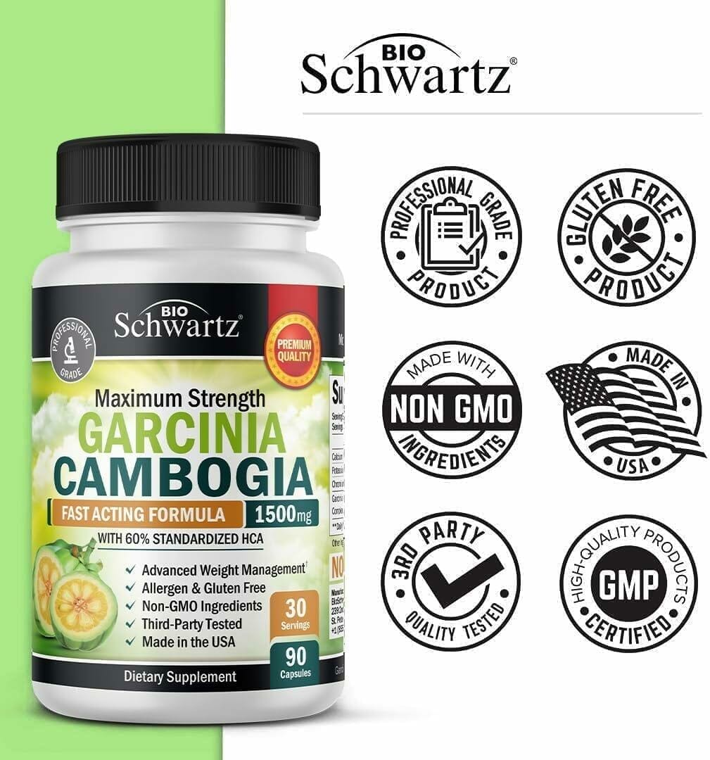 Garcinia Cambogia Weight Loss Pills - 1500mg HCA Pure Extract - Fast Acting Appetite Suppressant - Fat Burner for Women and Men to Help Lose Weight - Carb Blocker Metabolism Diet Pill - 90 Capsules