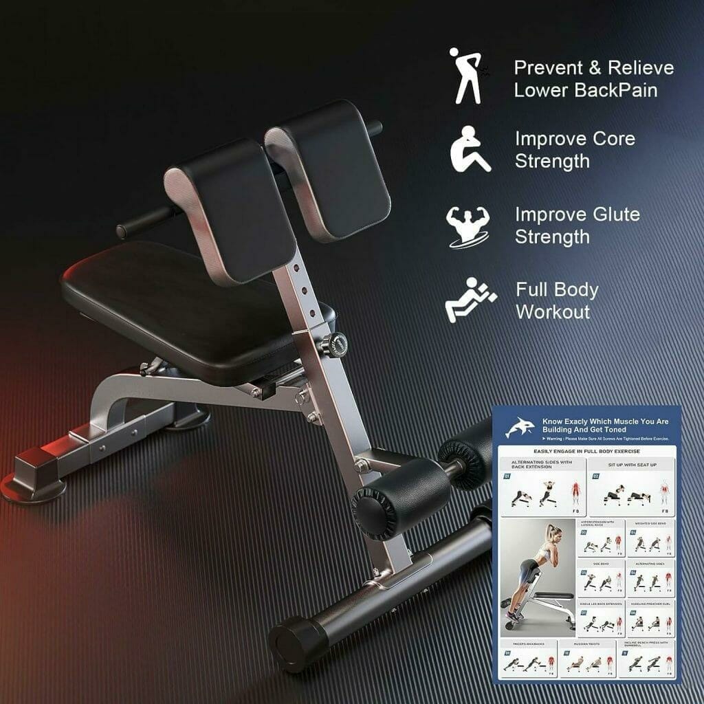 Lewhale Roman Chair with Adjustable Height and Back,5 in 1 Compact Multi-function weight bench Hyperextension Roman Chairs,Glute,Hamstring, and Ab Workouts Foldable Sit Up Gym Bench for Home