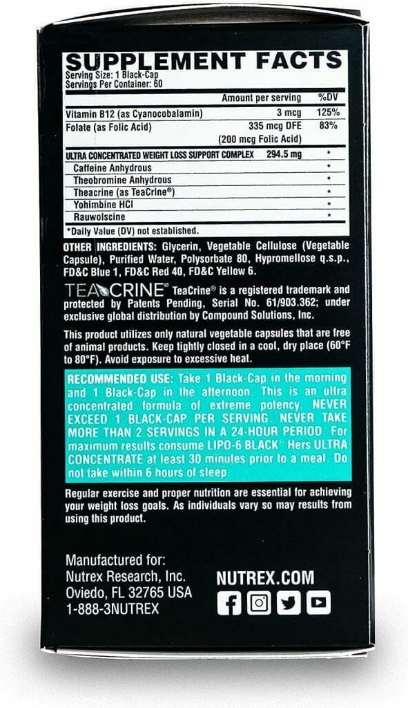Nutrex Research Lipo-6 Black Hers Ultra Concentrate | Weight Loss Pills for Women | Fat Burner, Appetite Suppressant, Metabolism Booster for Weight Loss + Hair, Skin,  Nails Support | 60 Diet Pills