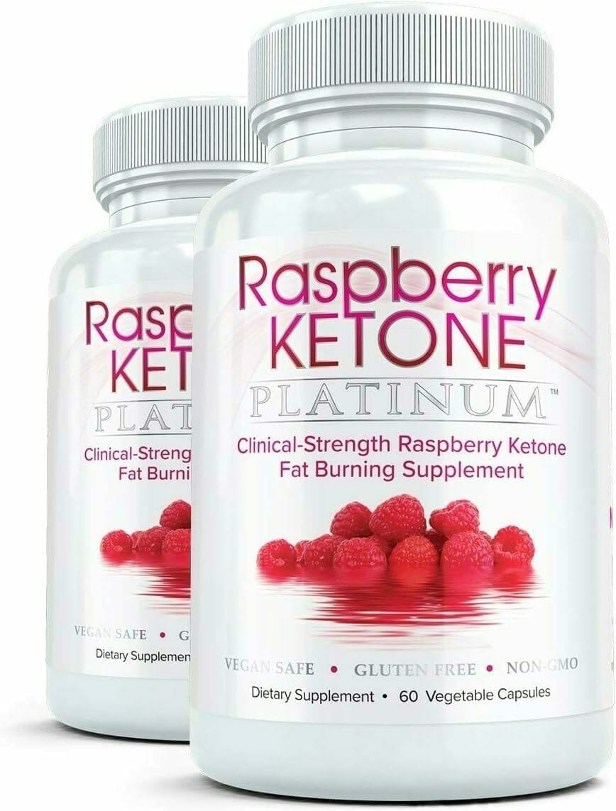 Raspberry Ketone Platinum Weight Loss Pills and Fat Burner | Natural, Pure, Extra Strength Metabolism Booster and Appetite Suppressant to Melt Away Belly Fat | 2 Bottles, 60 Vegetarian Capsules Each