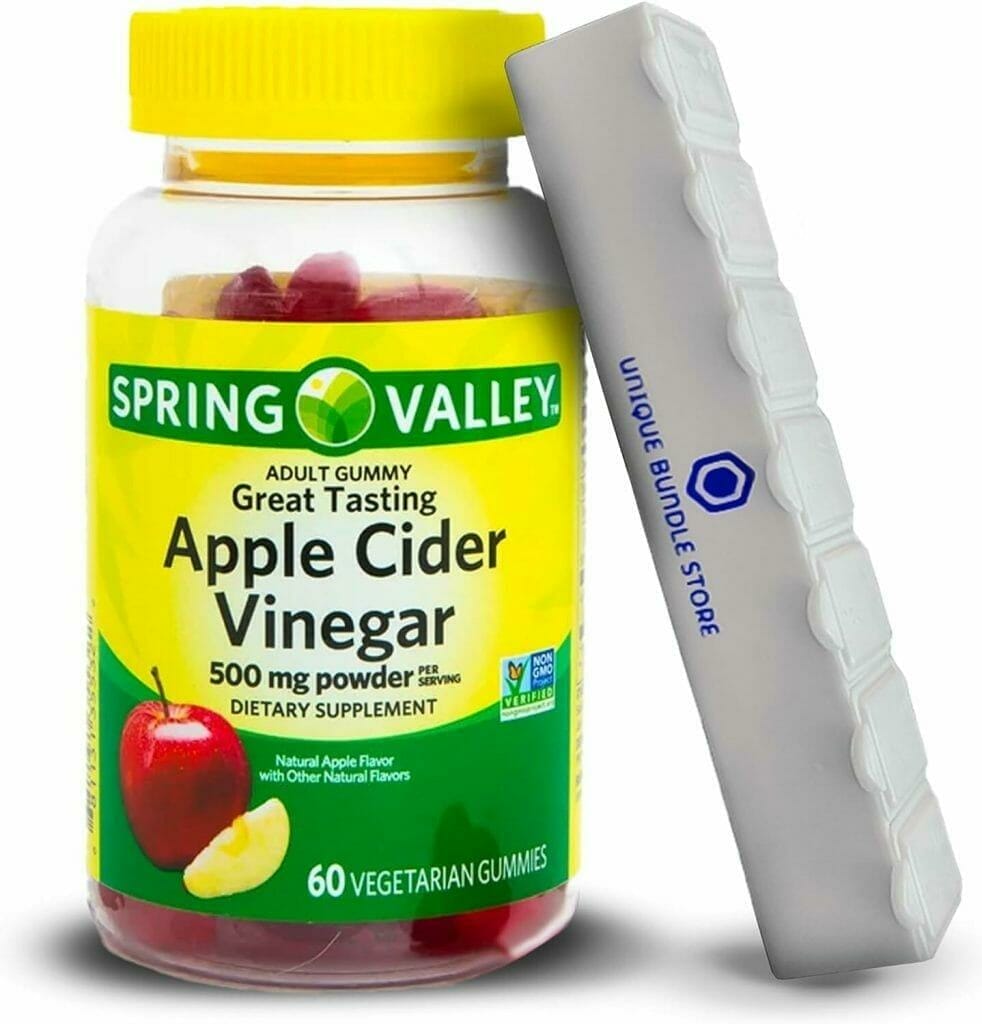 Spring Valley, Apple Cider Vinegar Gummies Non GMO Dietary Supplement, Apple Cider Vinegar 500mg Gummies, 60 Count + 7 Day Pill Organizer Included (Pack of 1)