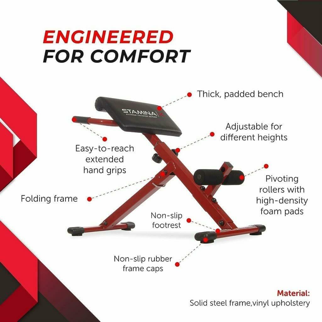 Stamina X Hyperextension Bench - Adjustable and Foldable Roman Chair with Smart Workout App for Home Workout - Up to 250 lbs Weight Capacity