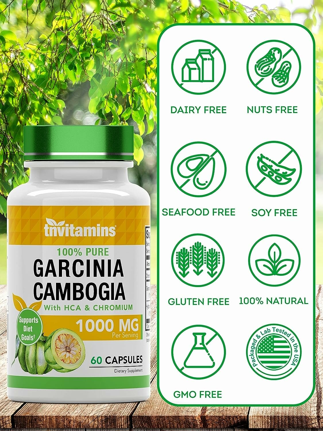 tnvitamins garcinia cambogia extract capsules 1000 mg x 60 pills with hca chromium weight loss pills for women men appet 4 1