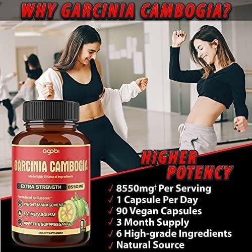 agobi Pure Garcinia Cambogia Capsules 8550mg - 6in1 with Green Tea, Arjuna, Garlic Bulb, Turmeric  Black Pepper - Weight Support Supplement - Appetite Suppressant - 90 Counts