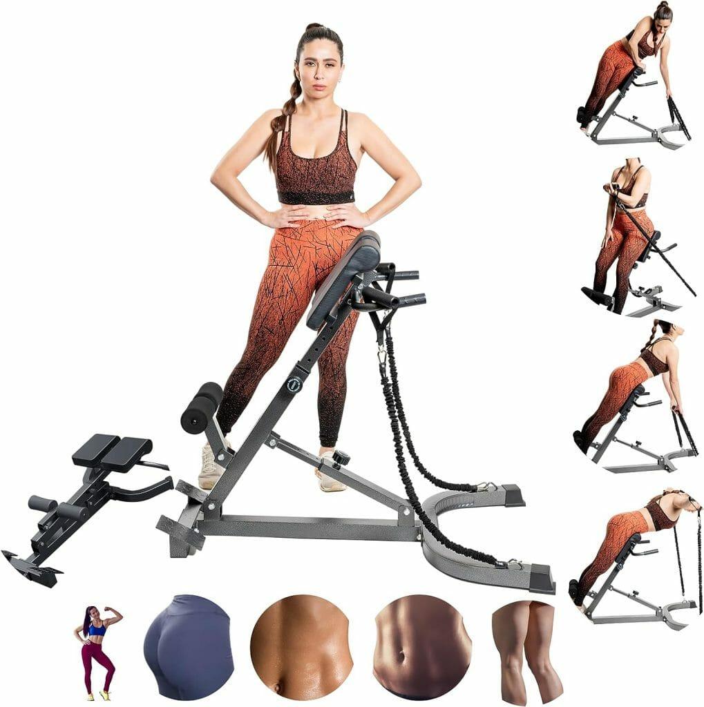 DARCON Hyperextension Bench Roman Chair Back Extension Machine - Adjustable Back Extension Bench, Glutes Home Workout Equipment. Set includes 2 Rope Band, and 2 Handles