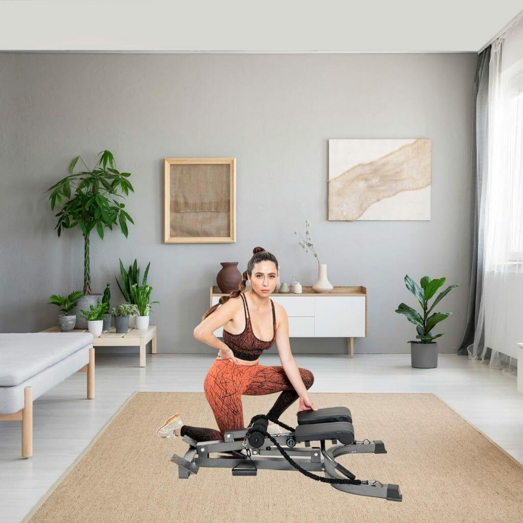 DARCON Hyperextension Bench Roman Chair - Adjustable and Foldable Back Extension Bench, Glutes Home Workout Equipment for Women and Men. Full All-in-One Body Workout. Set includes 2 Rope Band, and 2 Handles.