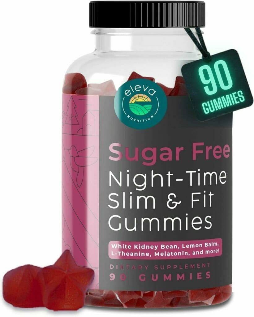 Eleva Nutrition Sugar-Free Night-Time Slimming Gummies - Keto Friendly Hunger Suppressant with Powerful 10:1 Extracts to Help with Weight Management and Melatonin to Support Sleep - 90 Count