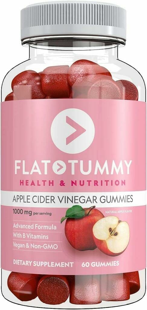 Flat Tummy Apple Cider Vinegar Gummies, 60 Count – Boost Energy, Detox, Support Gut Health  Healthy Metabolism – Vegan, Non-GMO ACV Gummies- Made with Apples, Beetroot, Vitamins B6  B12, Superfoods