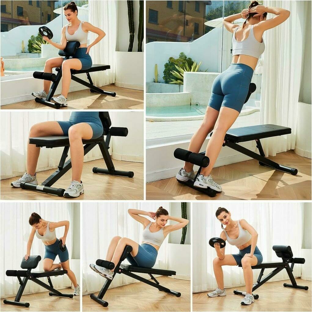 leikefitness Roman Chair Adjustable Weight Bench Foldable Workout Exercise Bench Full Body Strength Training Preacher Curls Bench