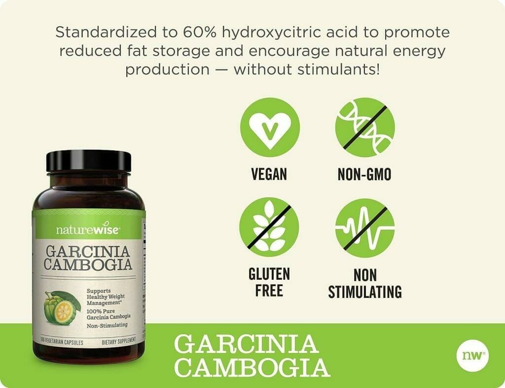 NatureWise Pure Garcinia Cambogia to Boost Energy, (2 Month Supply) 100% Natural HCA Extract Concentrated to 60% to metabolism support and Appetite Management with Superior Absorption (180 Count)