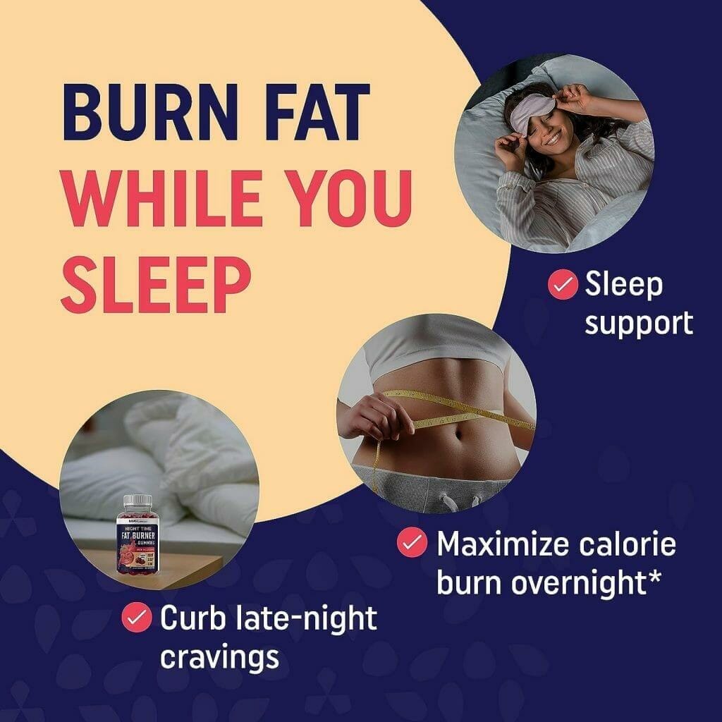 Sugar-Free Night Time Fat Burner Gummies | Sleep  Weight Loss Support | Hunger Suppressant  Metabolism Booster | Shred Belly Fat While You Sleep | Nighttime Diet Supplement for Women  Men | 60 Ct.