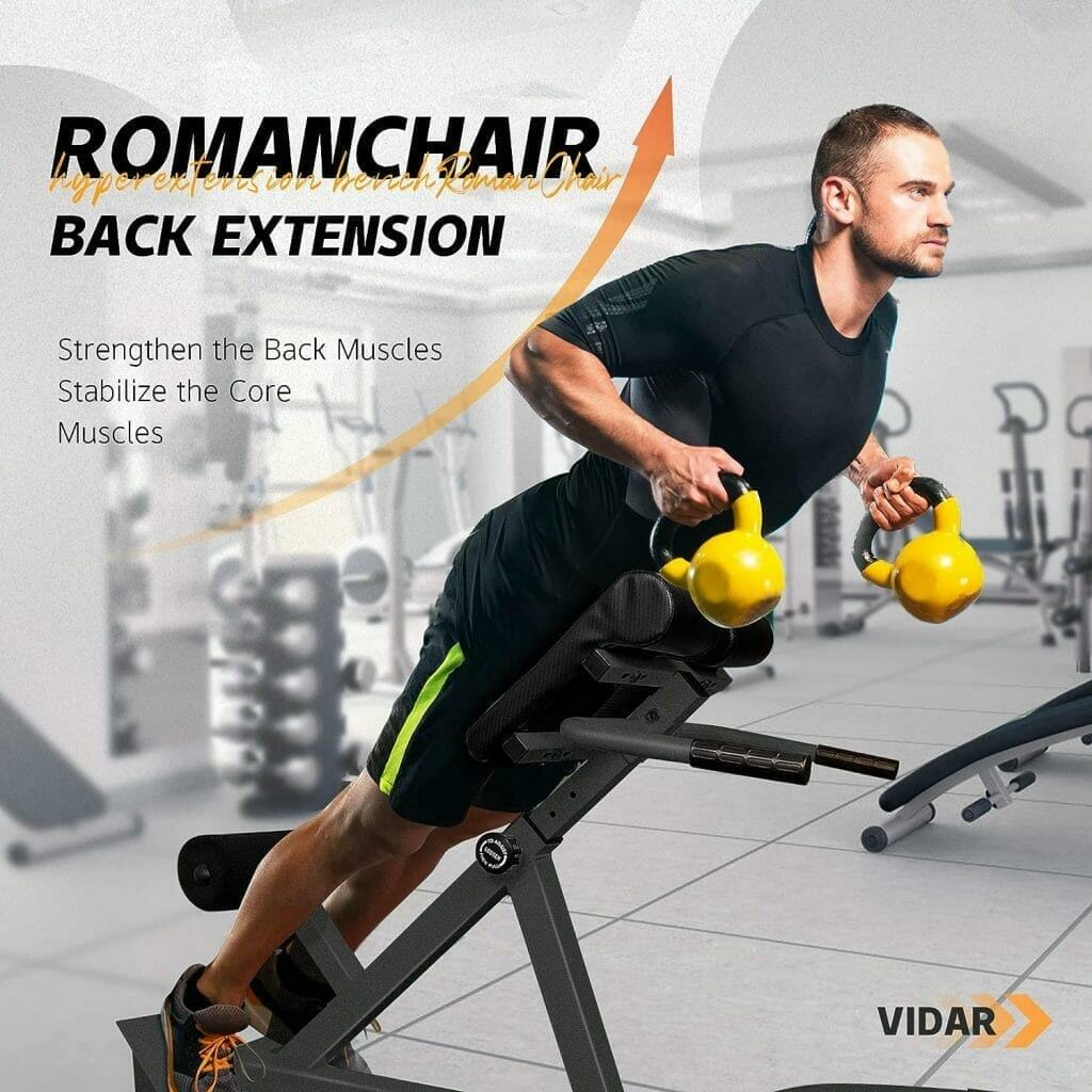 VIDAR Roman Chair Back Extension Machine - Lower Back Hyperextension Bench - Adjustable Exercise Equipment for Hamstring and Glute for Home Gym, Black