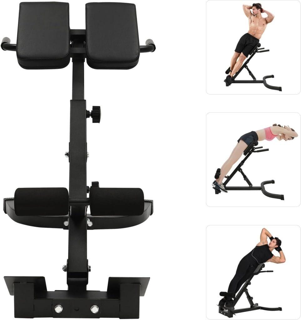 RIAHNEAH 5 Level Hyperextension Roman Chair, Back Extension Machine Adjustable Height Glute, Hamstring, and Ab Workouts Sit Up Gym Bench Hyperextension Bench for Home